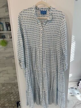 Alice Walk Blue Dot Linen Dress